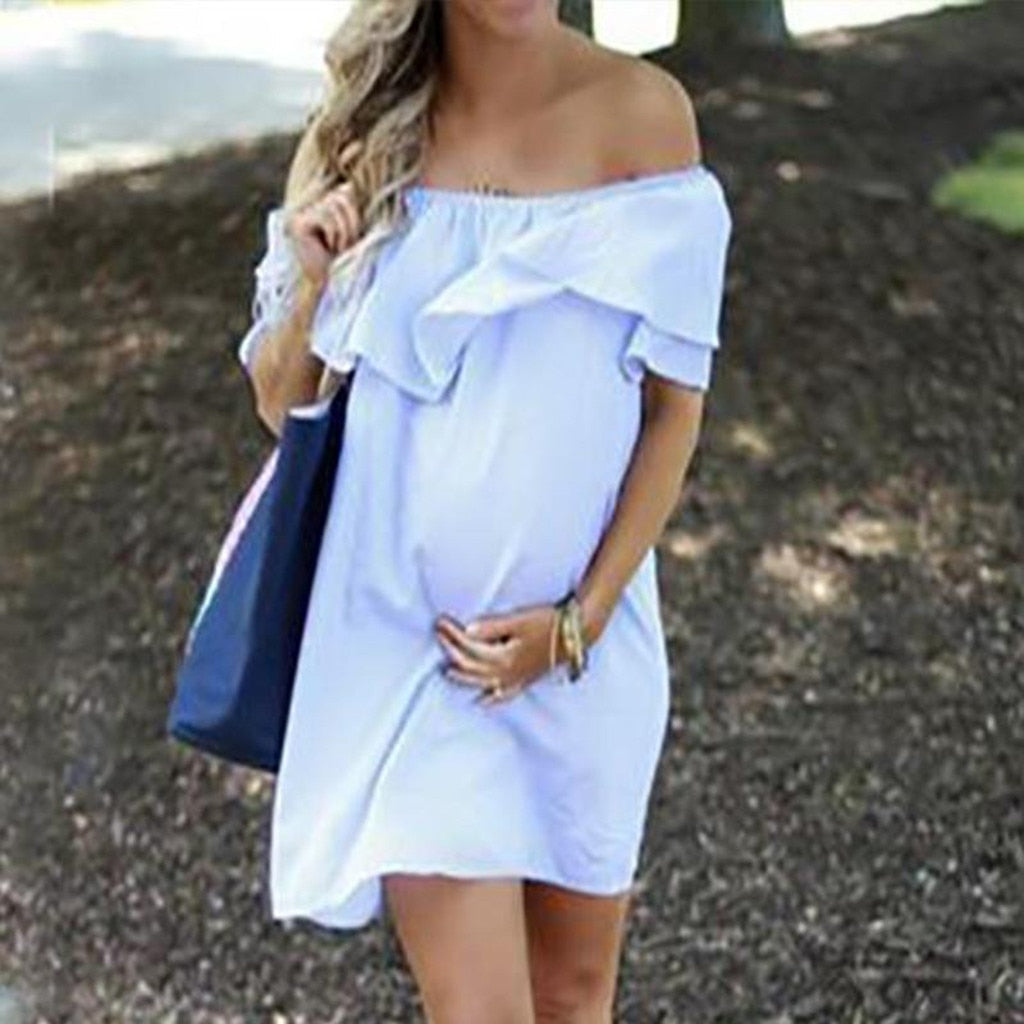 Maternity Dress with Shoulder Flounce: Comfort Meets Style