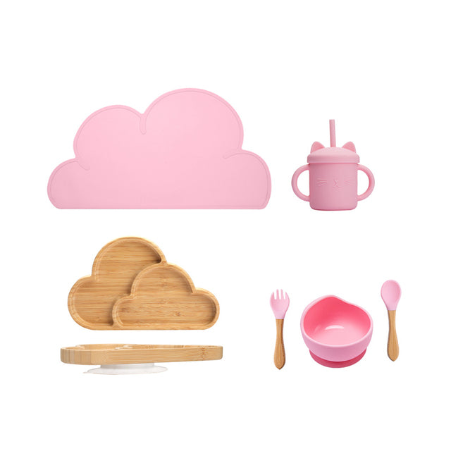 7Pcs Wooden Feeding Tableware Sets Kids