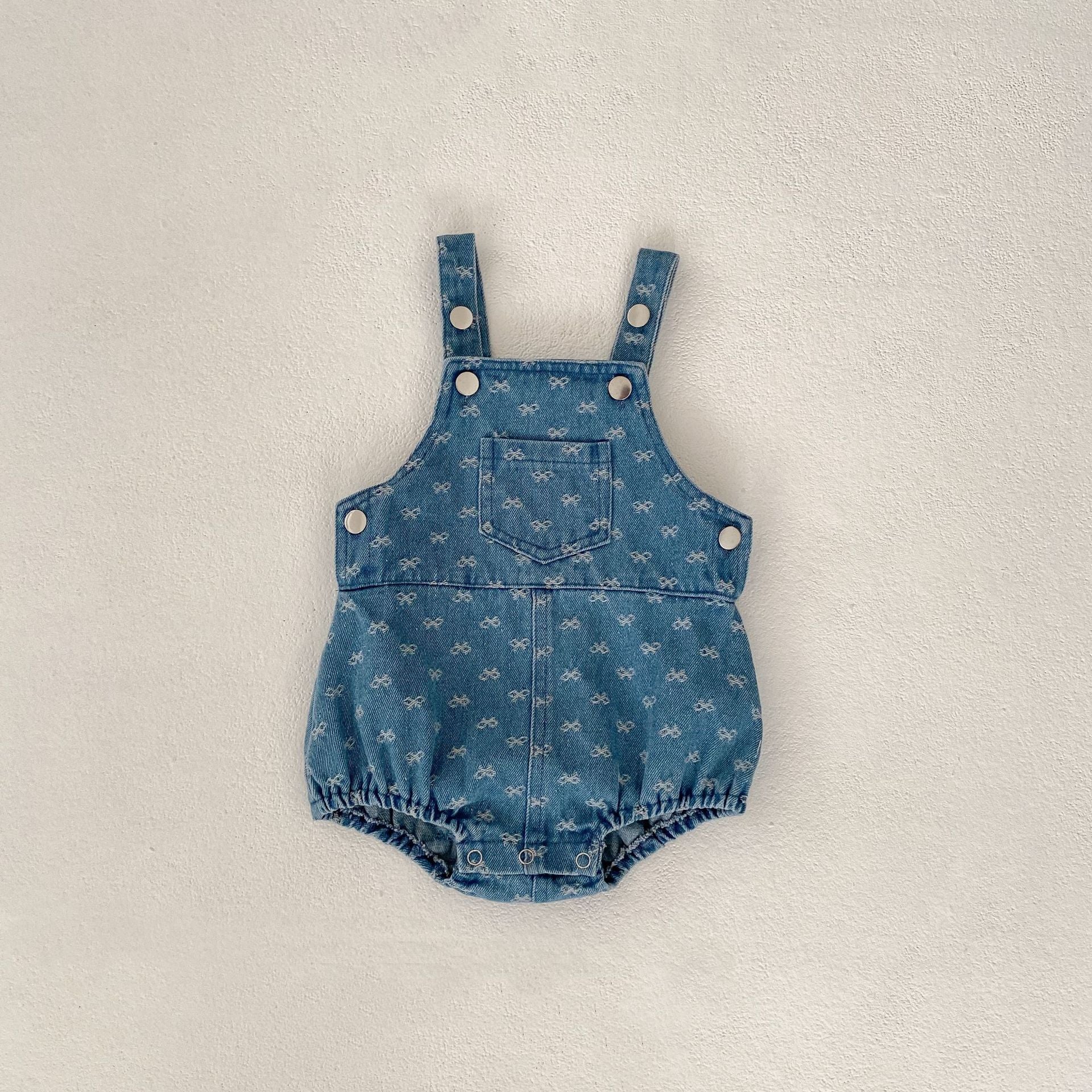 Bow Jacquard Strap Triangle Rompers