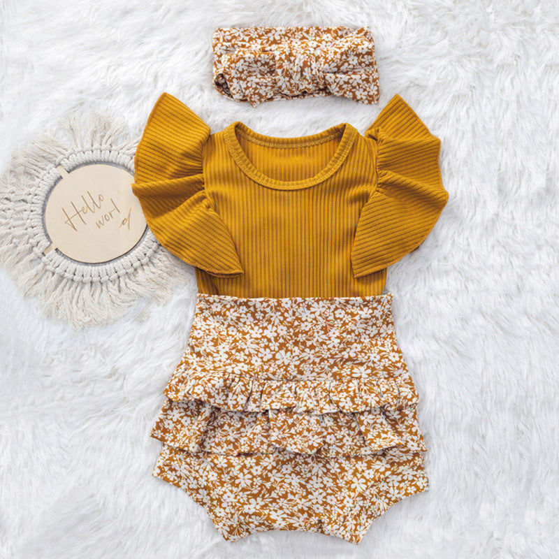 Flounced Sleeve Triangle Rompers Suit