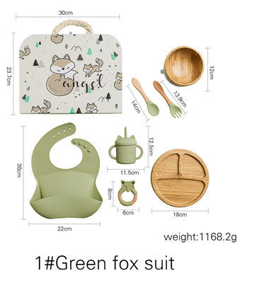 7Pcs Wooden Feeding Tableware Sets Kids