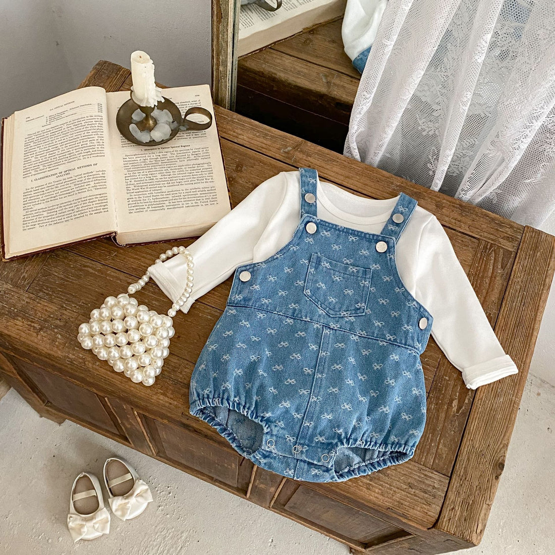 Bow Jacquard Strap Triangle Rompers