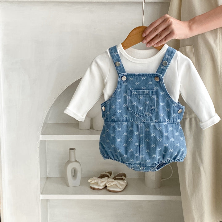 Bow Jacquard Strap Triangle Rompers