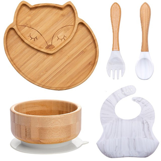 7Pcs Wooden Feeding Tableware Sets Kids