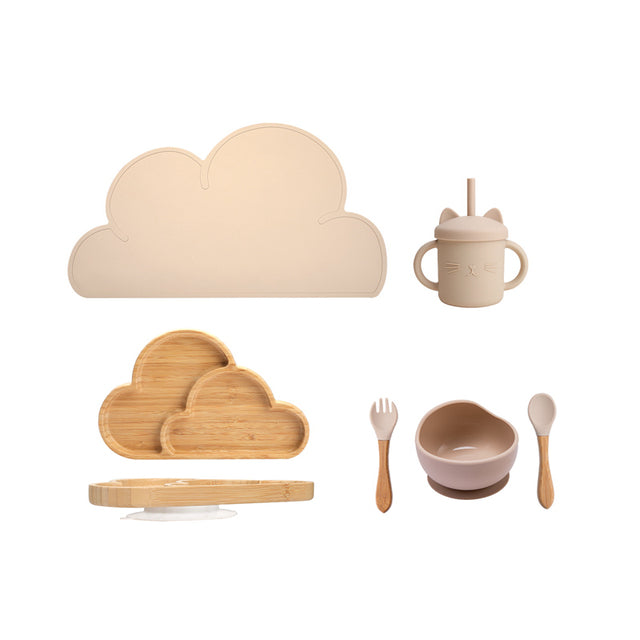 7Pcs Wooden Feeding Tableware Sets Kids