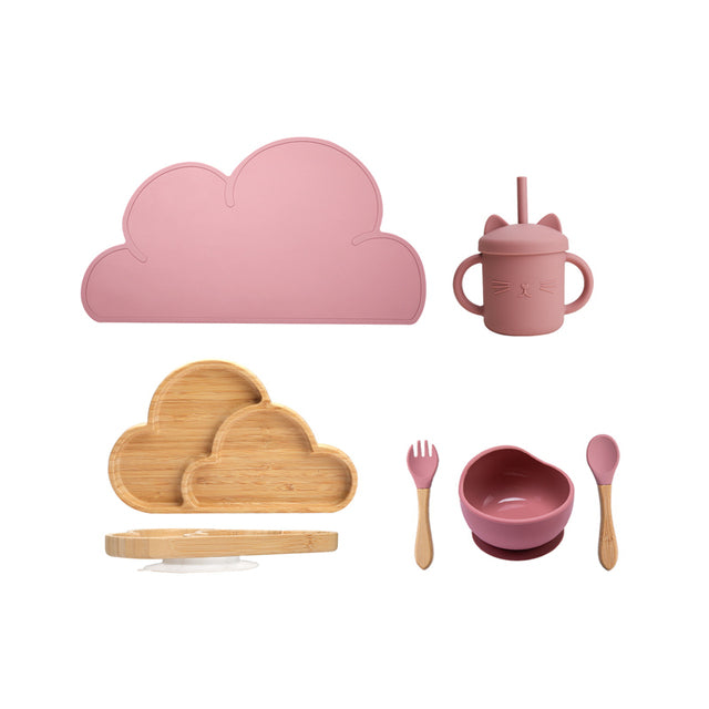 7Pcs Wooden Feeding Tableware Sets Kids