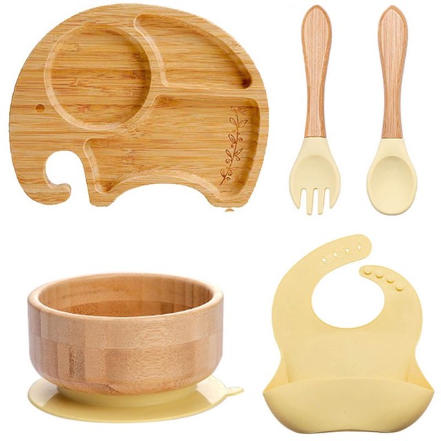 7Pcs Wooden Feeding Tableware Sets Kids