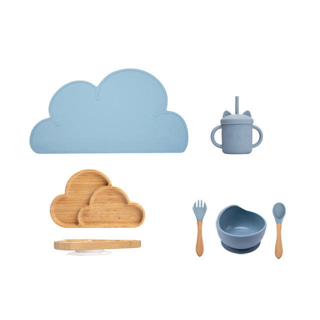 7Pcs Wooden Feeding Tableware Sets Kids