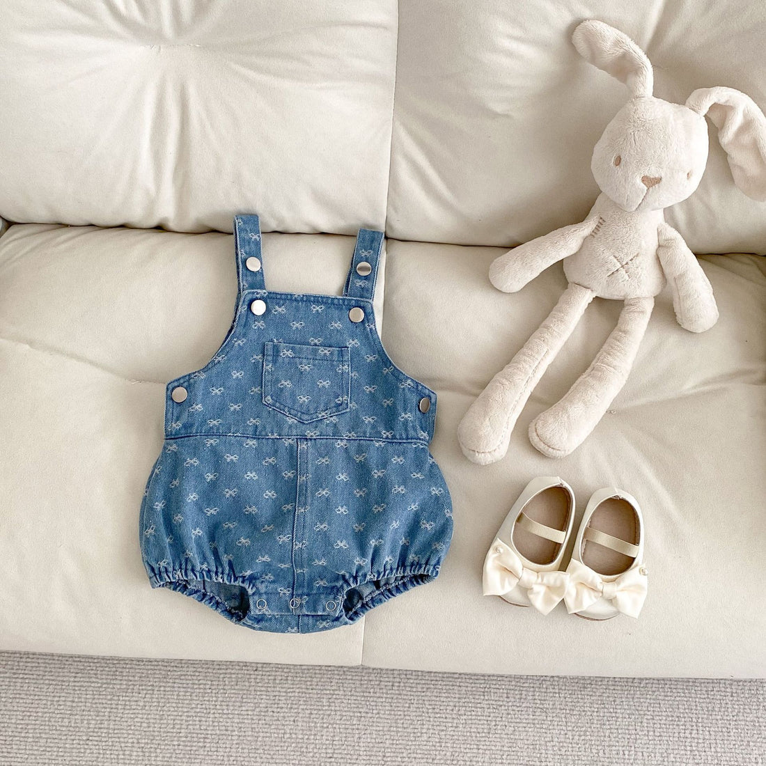 Bow Jacquard Strap Triangle Rompers