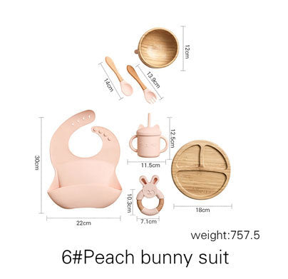 7Pcs Wooden Feeding Tableware Sets Kids