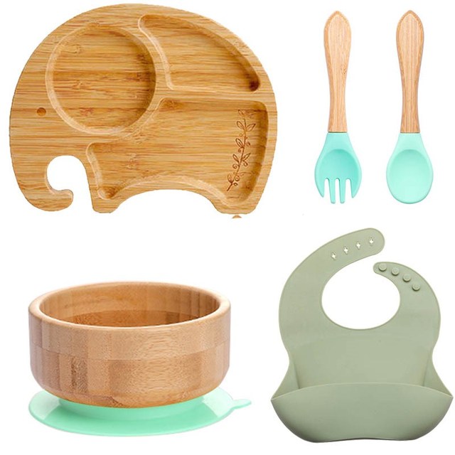 7Pcs Wooden Feeding Tableware Sets Kids