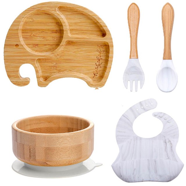 7Pcs Wooden Feeding Tableware Sets Kids