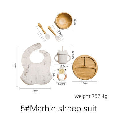 7Pcs Wooden Feeding Tableware Sets Kids