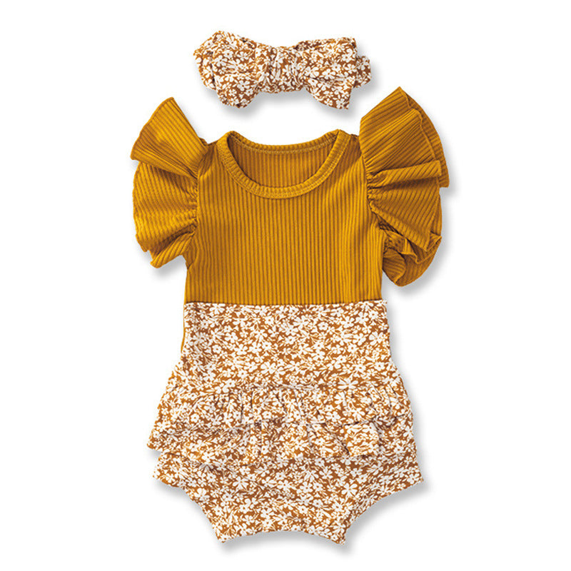 Flounced Sleeve Triangle Rompers Suit