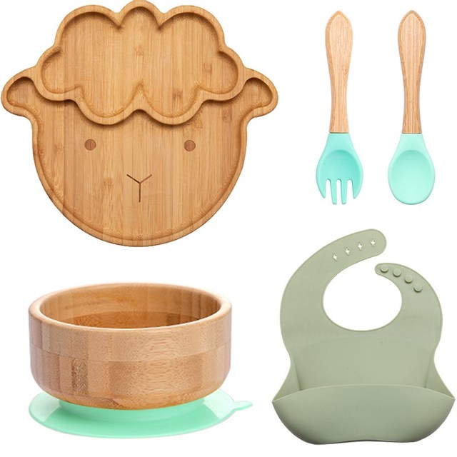 7Pcs Wooden Feeding Tableware Sets Kids