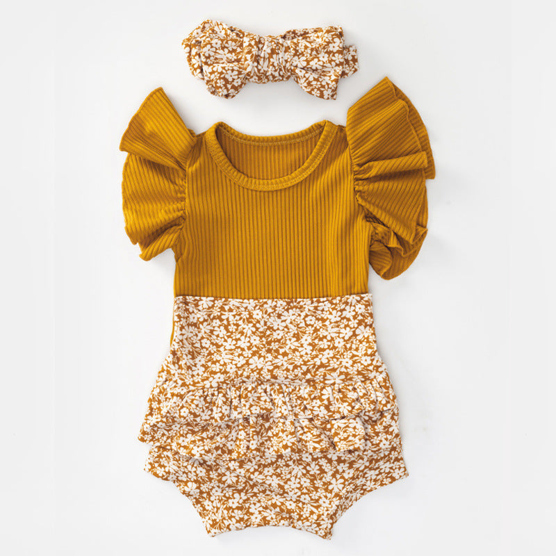 Flounced Sleeve Triangle Rompers Suit